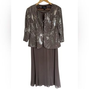 Alex Evenings Petite Sequin Mock Two-Piece Dress with Jacket Pewter 16P